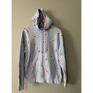 Nike Daisy Print Hoodie Medium Light Blue Floral Pullover Sweatshirt